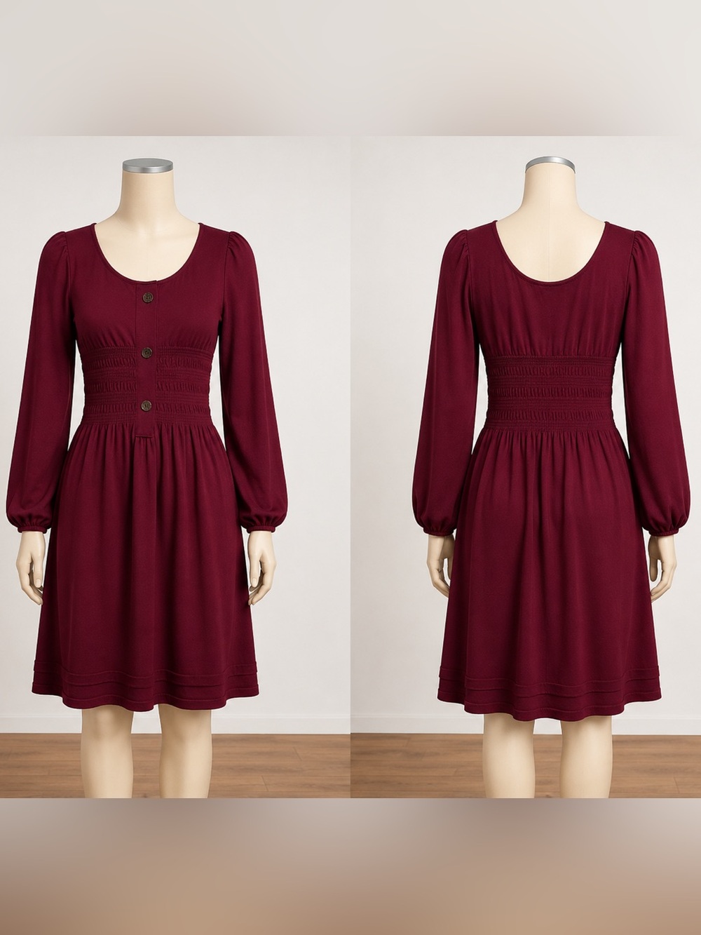 Lapis Sweater Dress Knit Length Burgundy Long Sheer‎ Sleeve